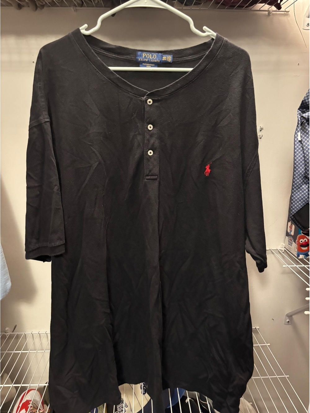 Polo Ralph Lauren Men's Black Henley Top 4XB Featherweight